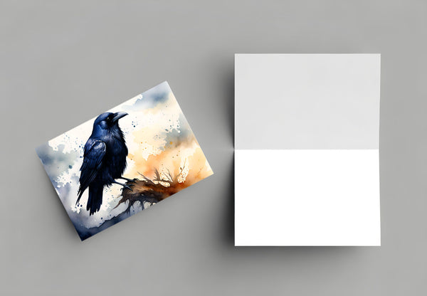 6 Handmade Ravens – Blank Inside – Folded 4x6 Every Occasion Cards with White Envelopes
