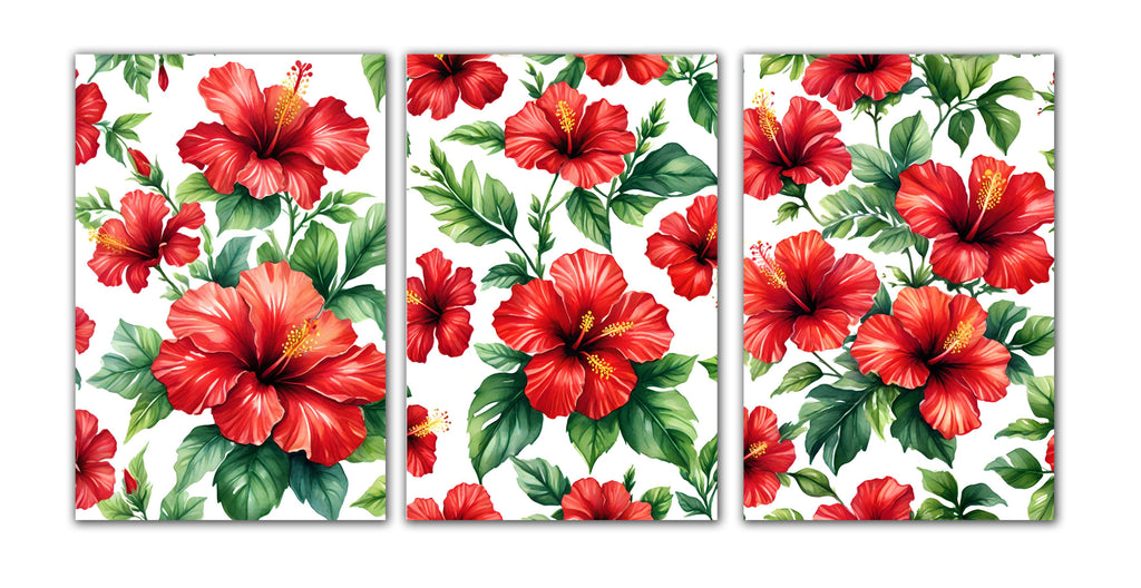 6 Handmade Red Hibiscus – Blank Inside – Folded 4x6 Every Occasion Cards with White Envelopes