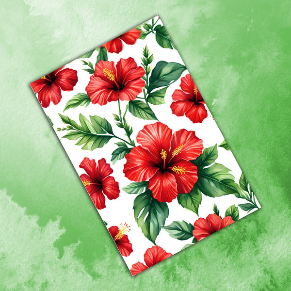 6 Handmade Red Hibiscus – Blank Inside – Folded 4x6 Every Occasion Cards with White Envelopes
