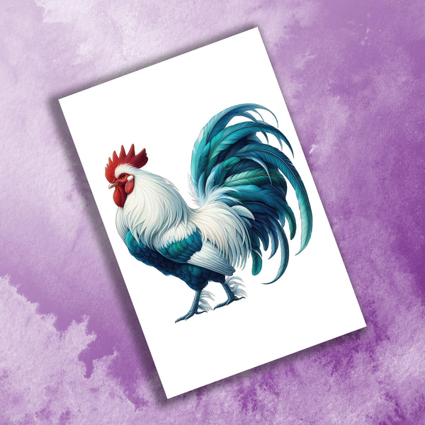 10 Handmade Roosters – Blank Inside – Folded 4x6 Every Occasion Cards with White Envelopes