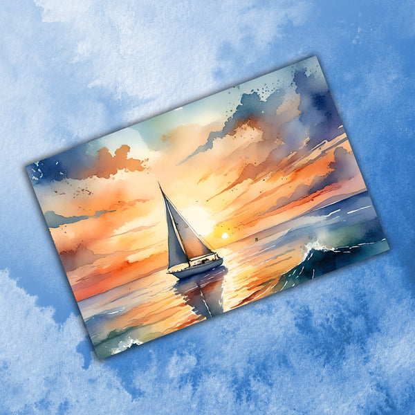8 Handmade Sailboats – Blank Inside – Folded 4x6 Every Occasion Cards with White Envelopes