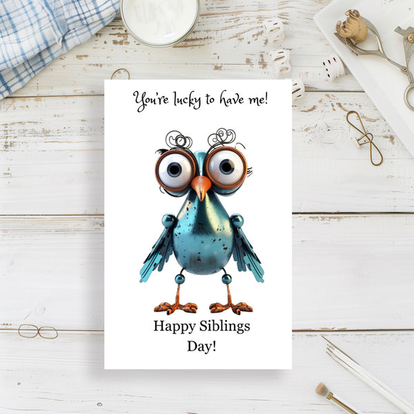 Handmade siblings day greeting card with colorful birds