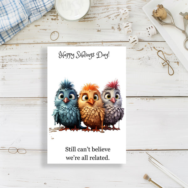 Handmade siblings day greeting card with colorful birds