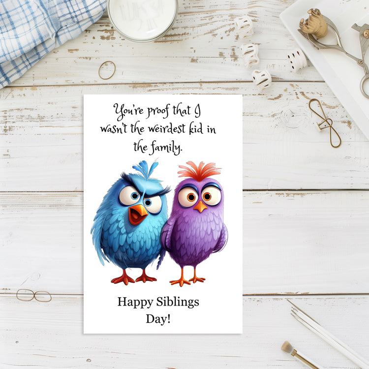 Handmade siblings day greeting card with colorful birds