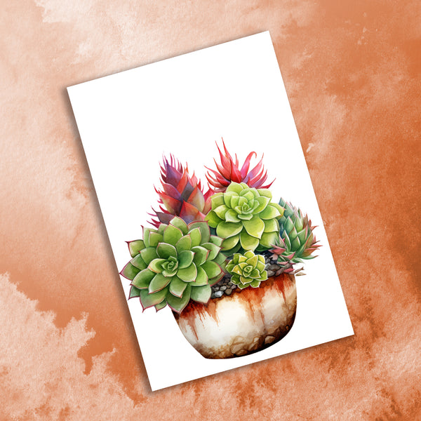 10 Handmade Succulents– Blank Inside – Folded 4x6 Every Occasion Cards with White Envelopes
