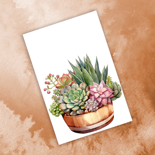 10 Handmade Succulents– Blank Inside – Folded 4x6 Every Occasion Cards with White Envelopes