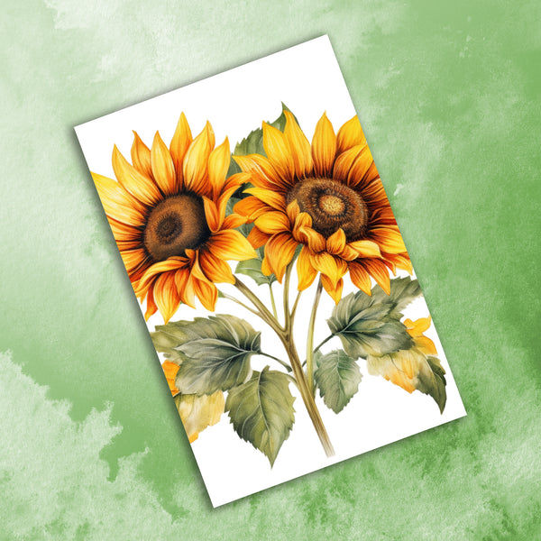 10 Handmade Sunflowers – Blank Inside – Folded 4x6 Every Occasion Cards with White Envelopes