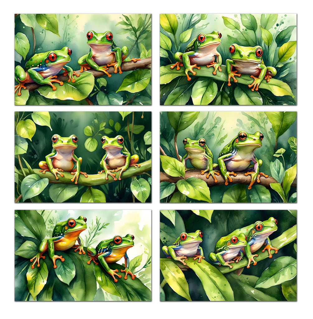 6 Handmade Tree Frogs – Blank Inside – Folded 4x6 Every Occasion Cards with White Envelopes