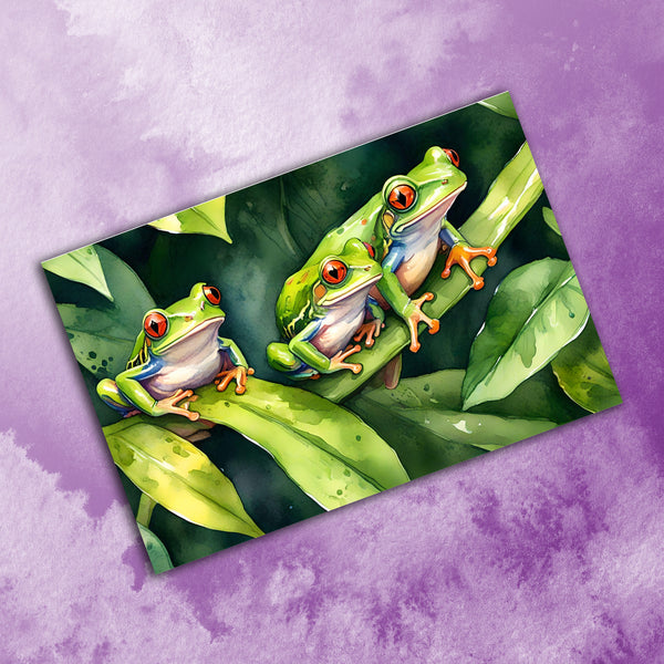 6 Handmade Tree Frogs – Blank Inside – Folded 4x6 Every Occasion Cards with White Envelopes