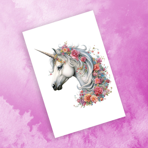 10 Handmade Unicorns – Blank Inside – Folded 4x6 Every Occasion Cards with White Envelopes