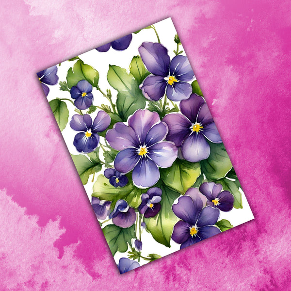 6 Handmade Violets – Blank Inside – Folded 4x6 Every Occasion Cards with White Envelopes