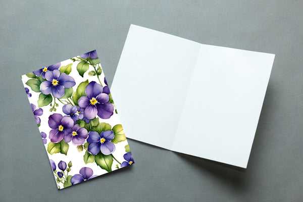 6 Handmade Violets – Blank Inside – Folded 4x6 Every Occasion Cards with White Envelopes