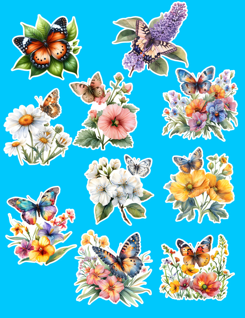 Watercolor butterfly handmade stickers sheet