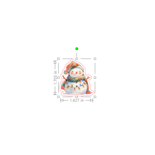 Measurement chart of a snowman design with dimensions on a white background