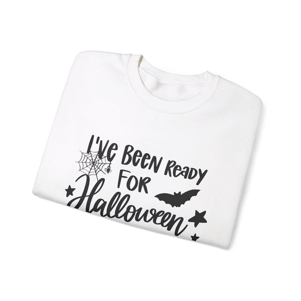 Folded white I've been ready for Halloween since Last Halloween womens Halloween sweatshirt