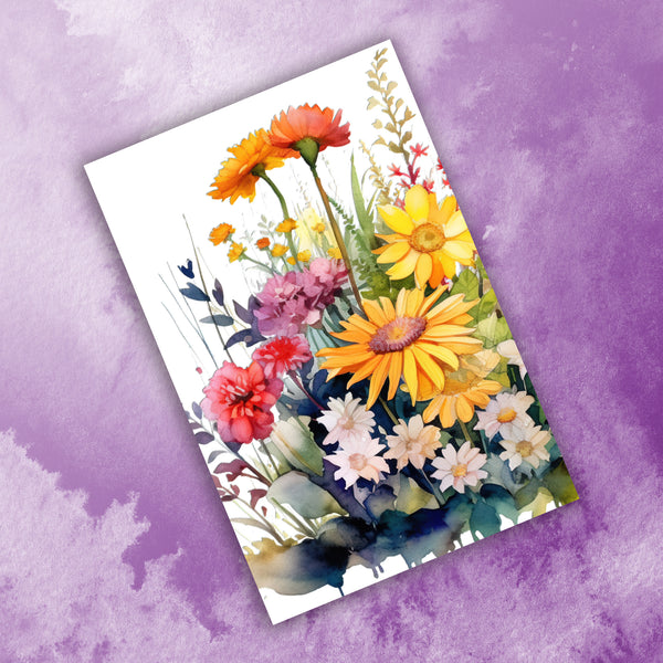10 Handmade Watercolor Wildflowers – Blank Inside – Folded 4x6 Every Occasion Cards with White Envelopes