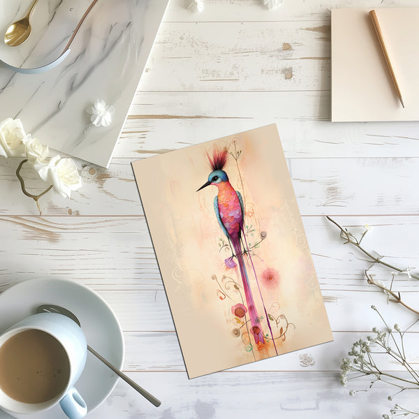 10 Handmade Abstract Birds – Blank Inside – Folded 4x6 Every Occasion Cards with White Envelopes
