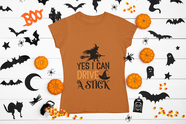 Yes I Can Drive a Stick Halloween Unisex Heavy Cotton Tee 3 Colors Multiple Sizes