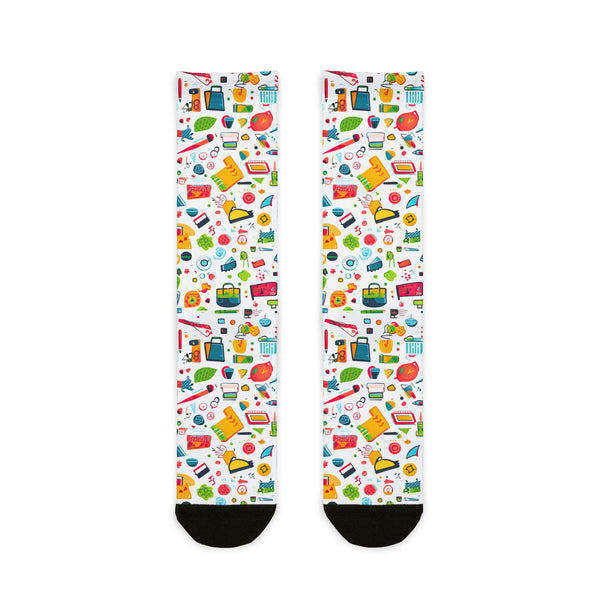 Colorful patterned socks on a white background