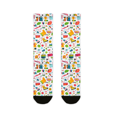 Colorful patterned socks on a white background
