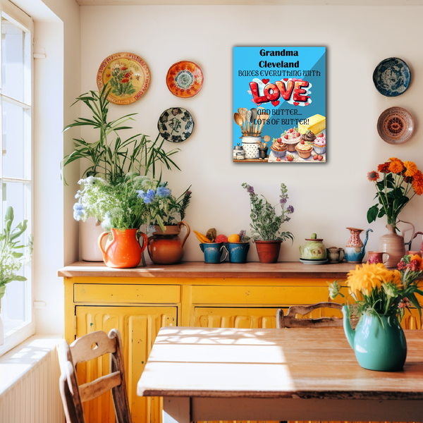 Gifts for Grandma Personalized Baked with Love  Canvas Kitchen Sign
