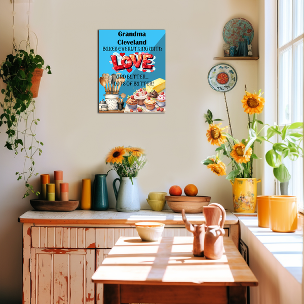 Gifts for Grandma Personalized Baked with Love  Canvas Kitchen Sign