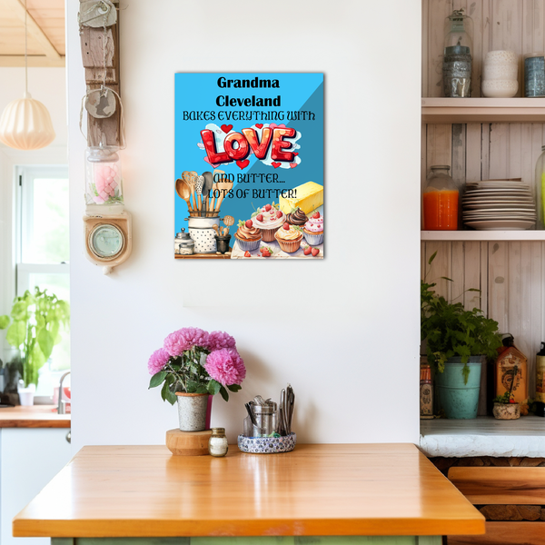 Gifts for Grandma Personalized Baked with Love  Canvas Kitchen Sign