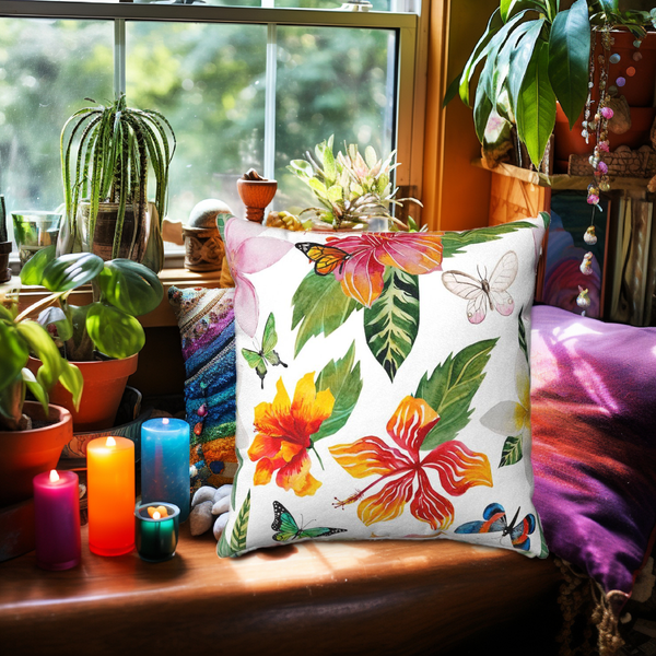 Hibiscus Flower Tropical Decorative Throw Pillows, Beach Home Decor