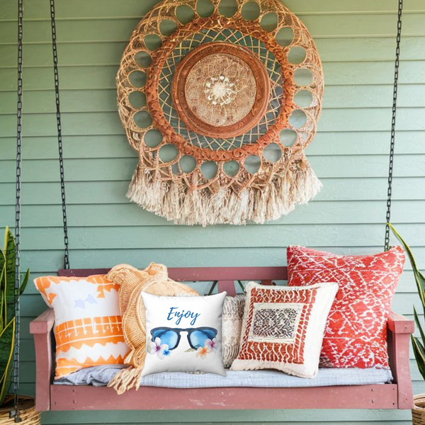 Sunglasses Beach Decorative Throw Pillows on a porch swing.