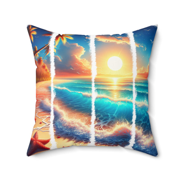Decorative pillow with a sunset design on a white background