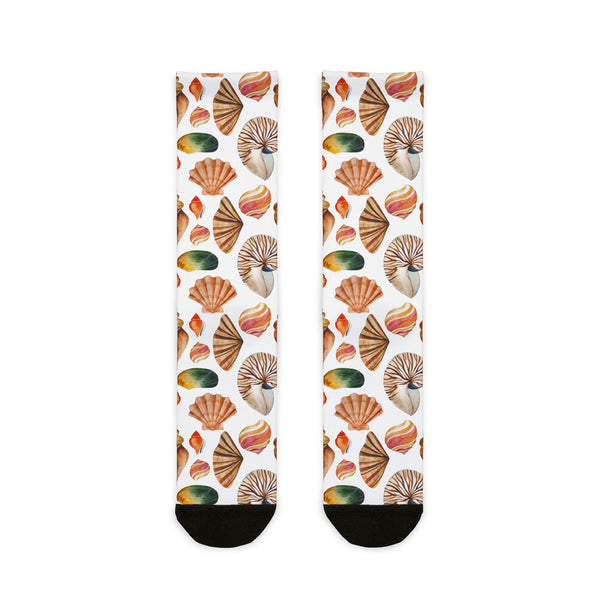 Pair of socks with shell pattern on a white background