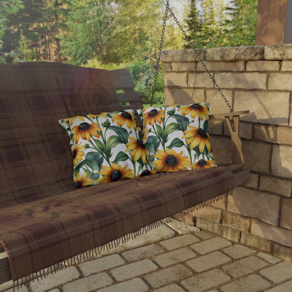 Black Eyed Susan Outdoor Throw Pillow – Summer Patio & Garden Cushion, Boho Decor