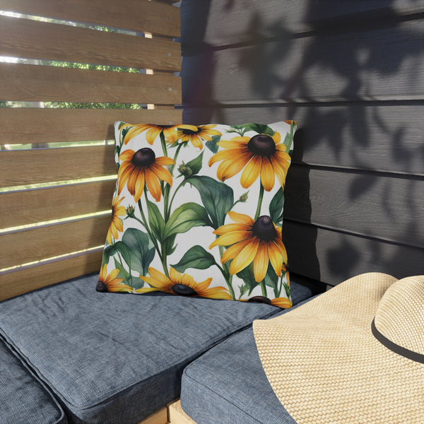 Black Eyed Susan Outdoor Throw Pillow – Summer Patio & Garden Cushion, Boho Decor