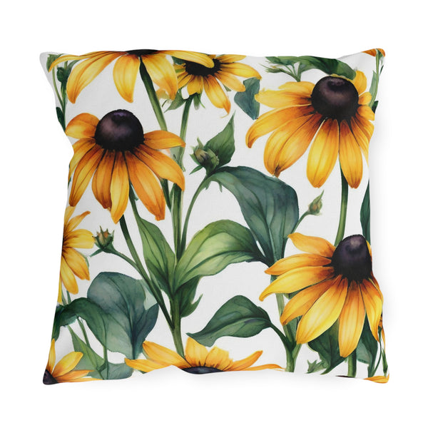 Black Eyed Susan Outdoor Throw Pillow – Summer Patio & Garden Cushion, Boho Decor