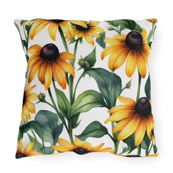 Black Eyed Susan Outdoor Throw Pillow – Summer Patio & Garden Cushion, Boho Decor