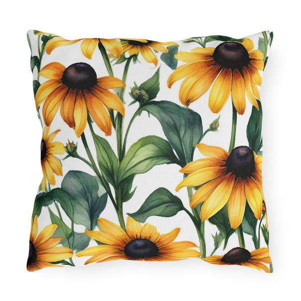 Black Eyed Susan Outdoor Throw Pillow – Summer Patio & Garden Cushion, Boho Decor
