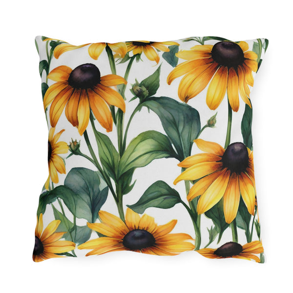Black Eyed Susan Outdoor Throw Pillow – Summer Patio & Garden Cushion, Boho Decor
