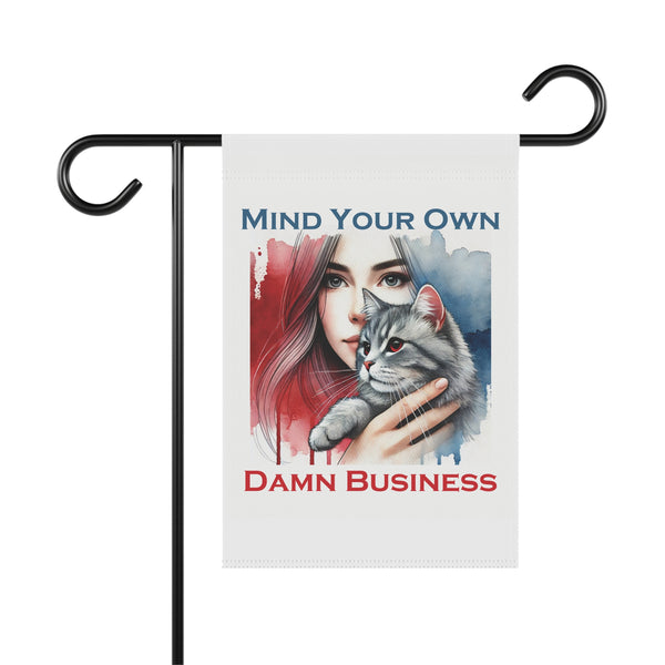 Cat lady garden flag on a pole