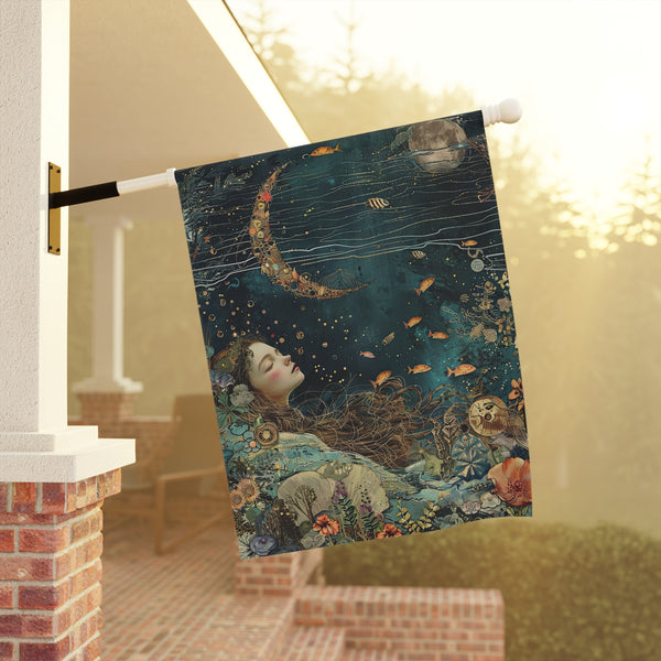 Dreamy Garden Flag 12x18 Double Sided Boho Decor, Outdoor Flag, Celestial Garden Art, Enchanted Home Decoration
