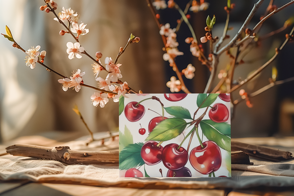 Set of 4 Cherry 4x6 handmade greeting cards