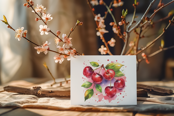 Set of 4 Cherry 4x6 handmade greeting cards