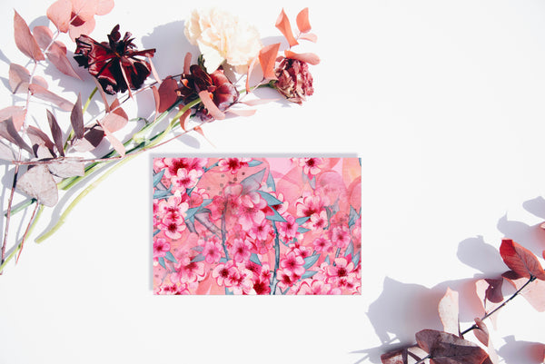 Handmade greeting card with cherry blossoms