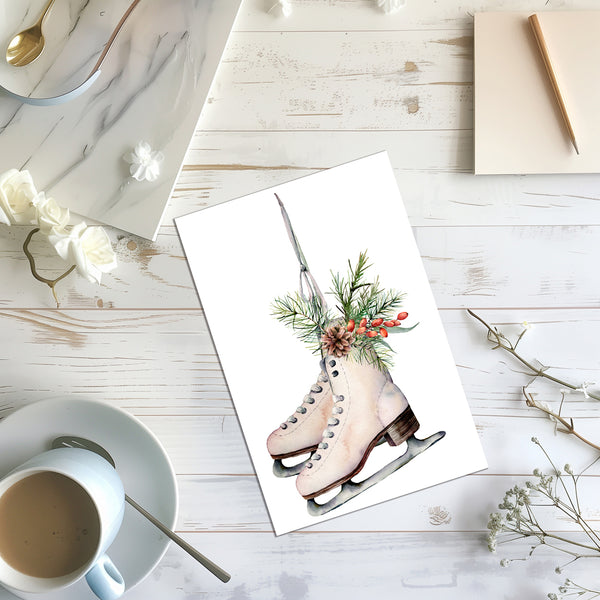 6 Handmade Christmas Watercolor – Blank Inside – Folded 4x6 Holiday Cards with White Envelopes