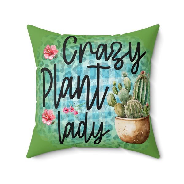 crazy plant lady with cactus throw pillow on white background
