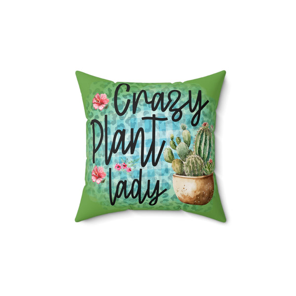 crazy plant lady with cactus throw pillow on a white background