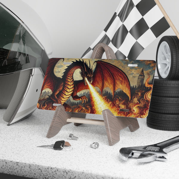 Fire breathing dragon custom front license plate