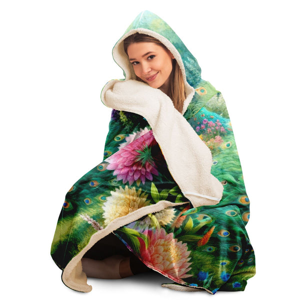 Gifts for Garden Lovers Peacock and Flower Hooded Blanket 4 Sizes 2 Lining Choices