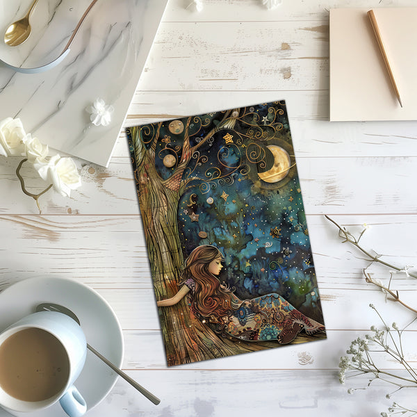 6 Handmade Notecards 4x6 with Envelopes Blank Folded Face in the Moon