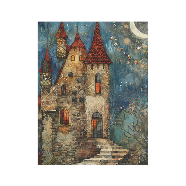 Fantasy castle illustration with intricate details and a mystical atmosphere.
