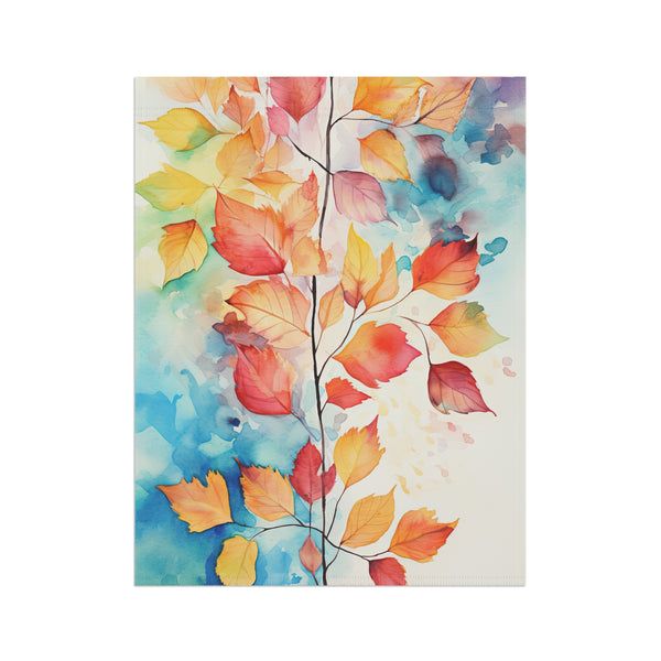 Colorful leaf design on a watercolor background